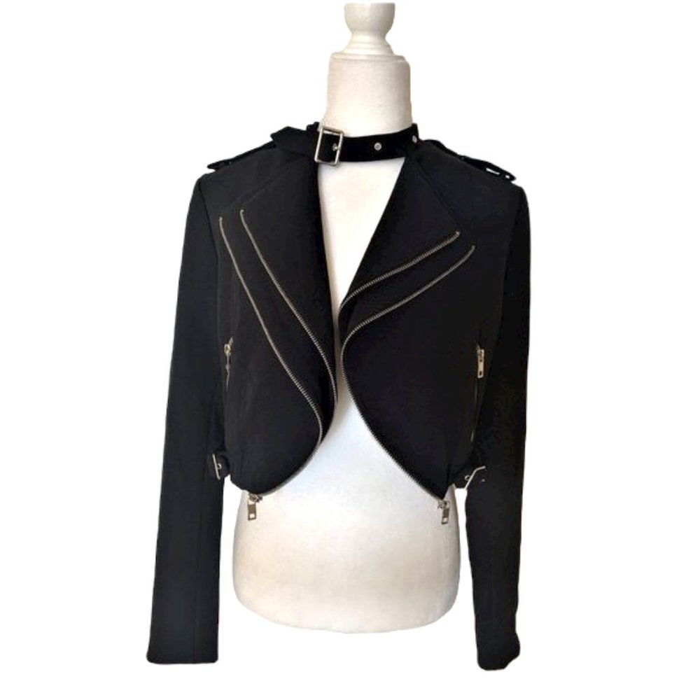 Dex Crop Biker Jacket Black Size S/P Moto Jacket - Picture 2 of 5
